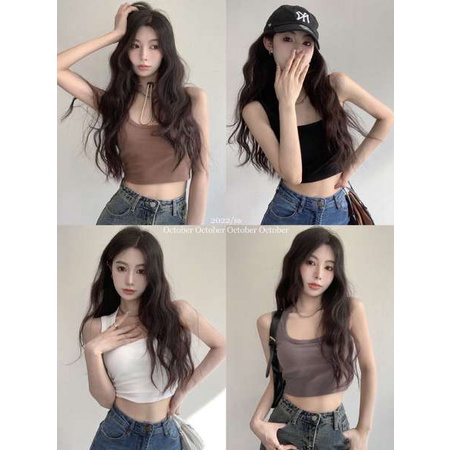 ☚Ngắn bó sát bên trong và bên ngoài mặc I-Type Vest cho phụ nữ mùa hè đơn giản màu sắc hiển thị gầy thon gọn