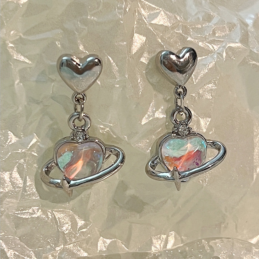 Bông Tai Hình Trái Tim Đính Đá Mắt Mèo Thời Trang Cho Nữ