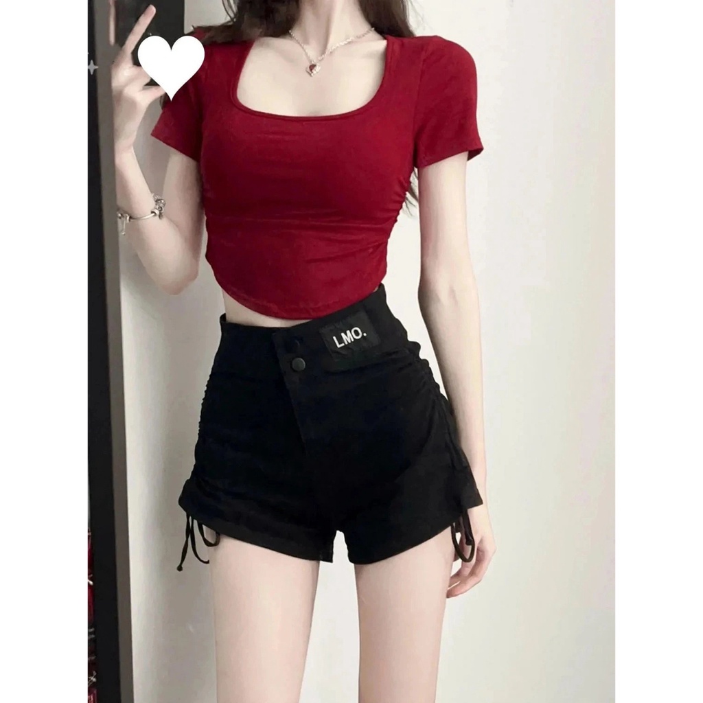 Bộ Áo Thun + Quần Short Phong Cách Thời Trang Hong Kong Chất Lượng Cao Phong Cách Đường Phố Cho Nữ