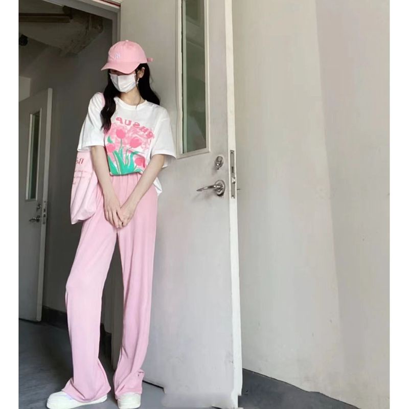 Áo Thun 100% Cotton Tay Ngắn Dáng Rộng In Hình Hoa Tulip Thời Trang Mùa Hè