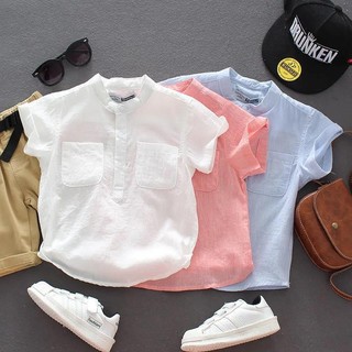 Hàng mới về áo sơ mi cotton mỏng màu trơn thời trang cho bé trai