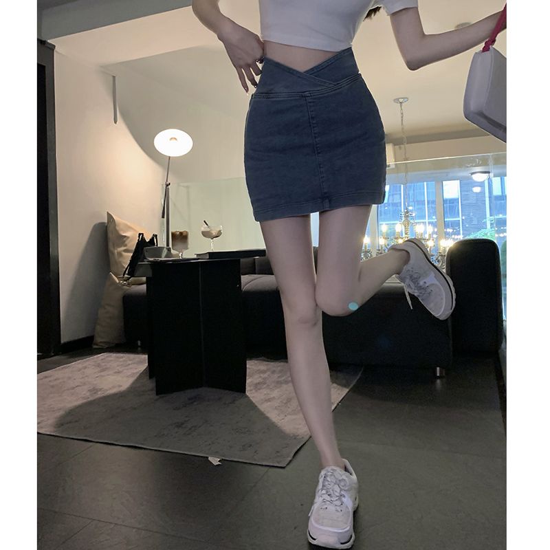 Jiashucheng Chân Váy Denim Chữ A Lưng Cao Dáng Ôm Thời Trang Mùa Hè Cho Nữ