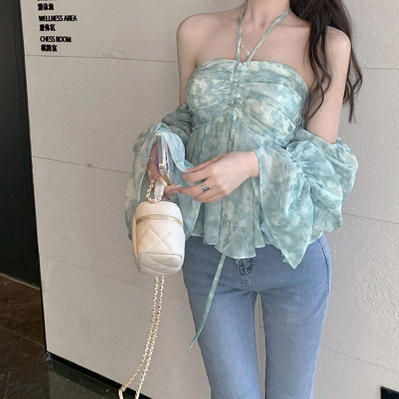 Jiashucheng Áo Chiffon Trễ Vai Dáng Ngắn In Hoa Kiểu Pháp Thời Trang Mùa Hè Cao Cấp Cho Nữ