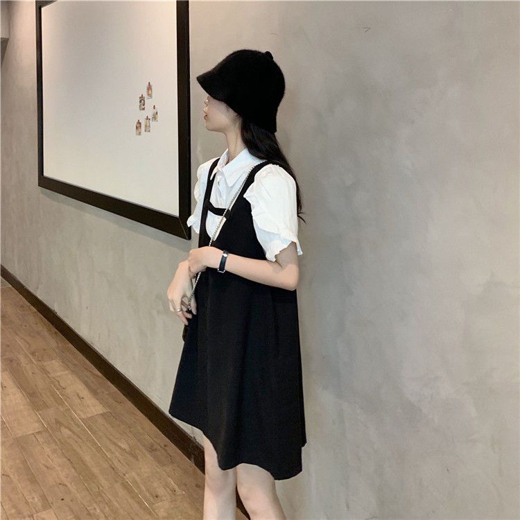 Set Áo Sơ Mi Tay Ngắn + Chân Váy Yếm Phong Cách Hàn Quốc Thời Trang Mùa Hè 2022 Cho Nữ