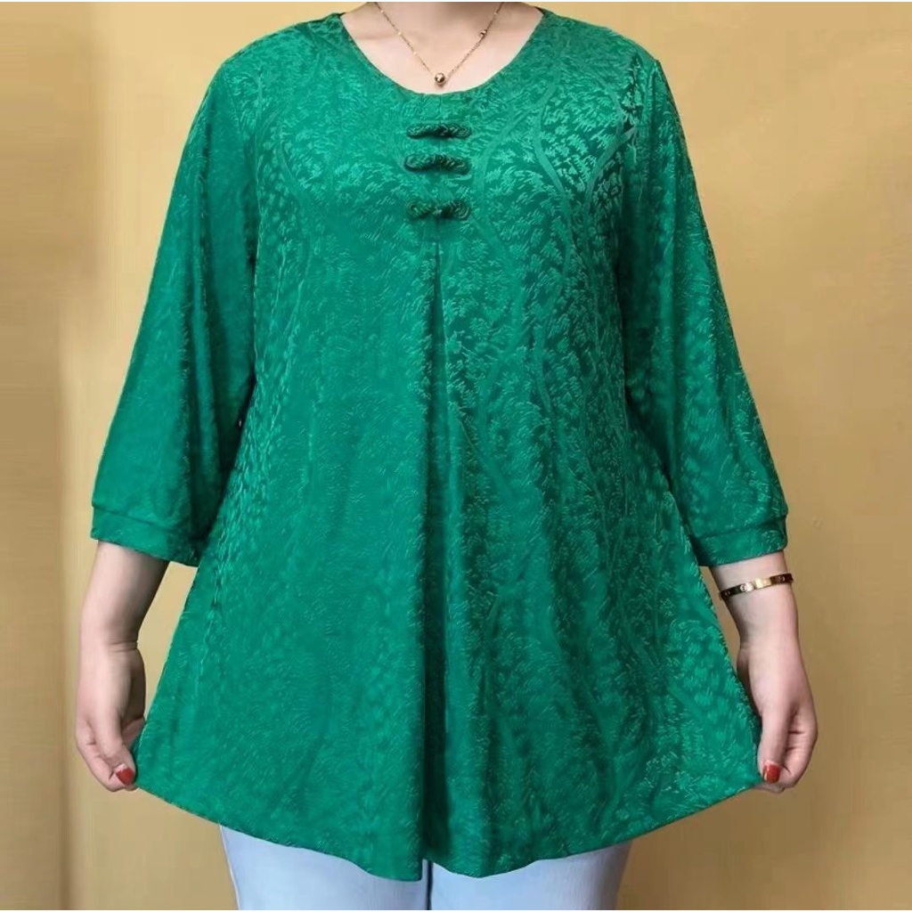 Áo Vải Jacquard Mỏng Cổ Tròn Ba Lớp Phong Cách Xuân Hè Cổ Điển Cao Cấp Dành Cho Phụ Nữ Trung Niên Plus Size 6XL