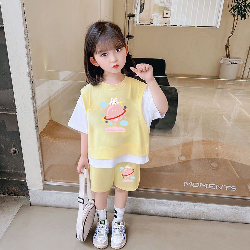 Bộ Đồ Thể Thao Mùa Hè Hai Mảnh Gồm Áo Thun Tay Cộc Và Quần Ngắn Mỏng Mẫu Mới 2023 Cho Bé Gái