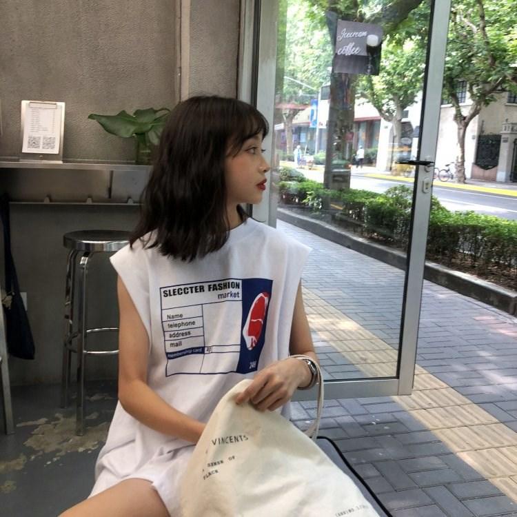 Áo Thun Sát Nách Dáng Rộng In Chữ Trước Sau Lưng Phong Cách Hàn Quốc Thời Trang Mùa Hè Cho Nữ