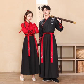 Trang phục cổ trang cách tân trang S-4XL Hán phục nữ phong cách Trung Quốc cổ chéo cổ áo yếu tố Hán trang phục võ thuật nam phong cách cổ trang trang phục cặp đôi học sinh