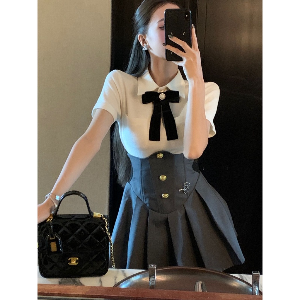 Chân Váy Chữ a Xếp Ly Lưng Cao Phong Cách Preppy Thời Trang Mùa Xuân 2023 Mới