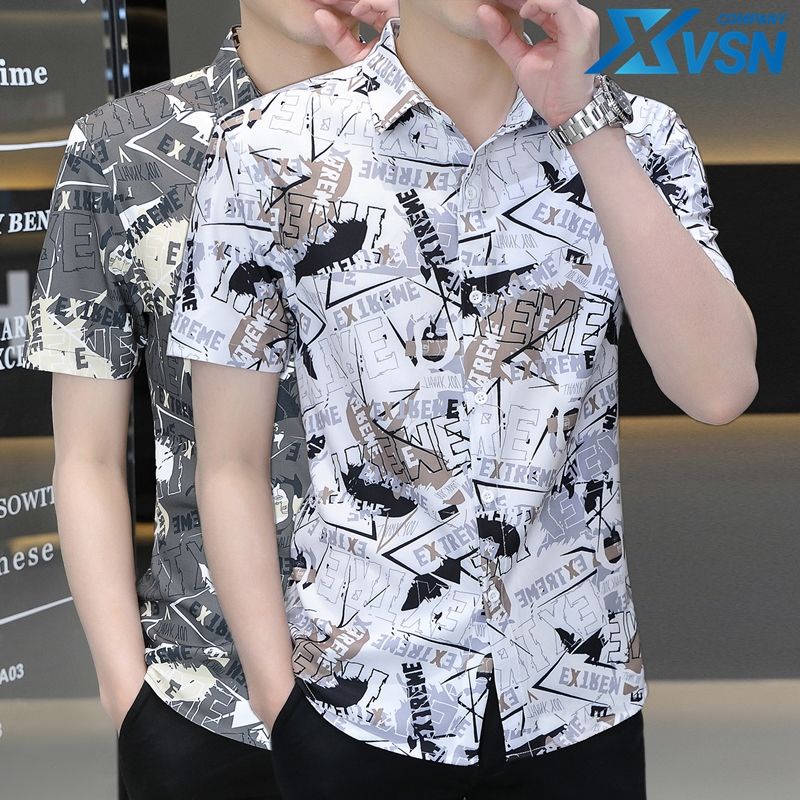 Áo Sơ Mi Lụa Lạnh 40% Tay Ngắn Nhanh Khô In Họa Tiết Thời Trang Mùa Hè Cho Nam