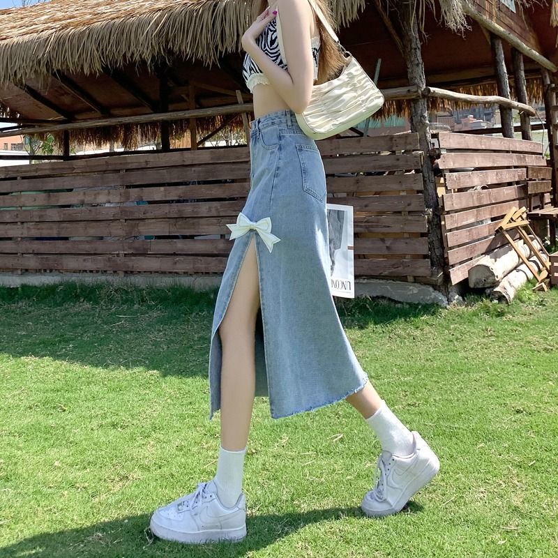 Chân Váy Denim Chữ a Lưng Cao Dáng Ôm Xẻ Tà Thời Trang 2023 Cho Nữ 4 Tuổi
