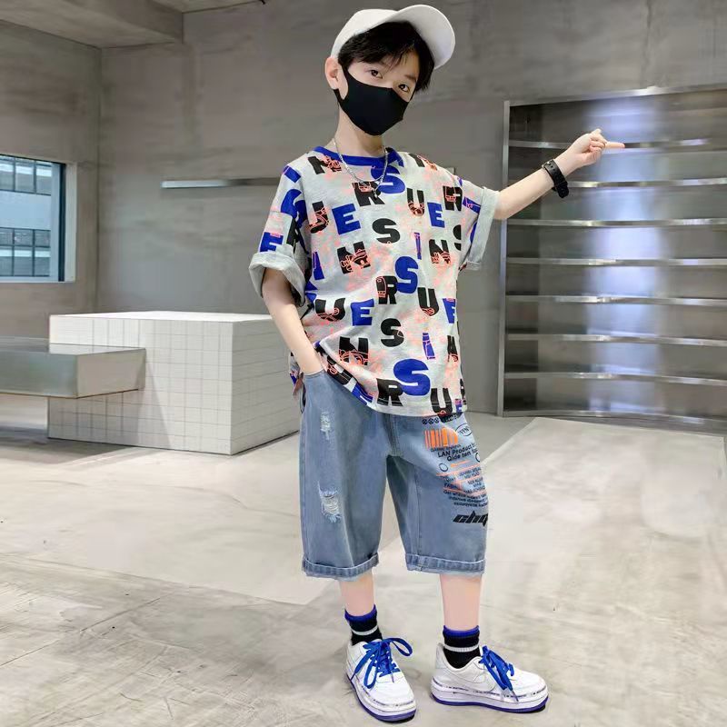 Hàng Mới Về Bộ Quần Áo Denim Ngắn Tay Thời Trang 2023 Cho Bé Trai