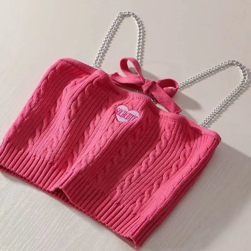 Áo Len Hai Dây Tay Ngắn Màu Hồng In Chữ Love Xinh Xắn Cho Búp Bê Barbie / Lõi Xích