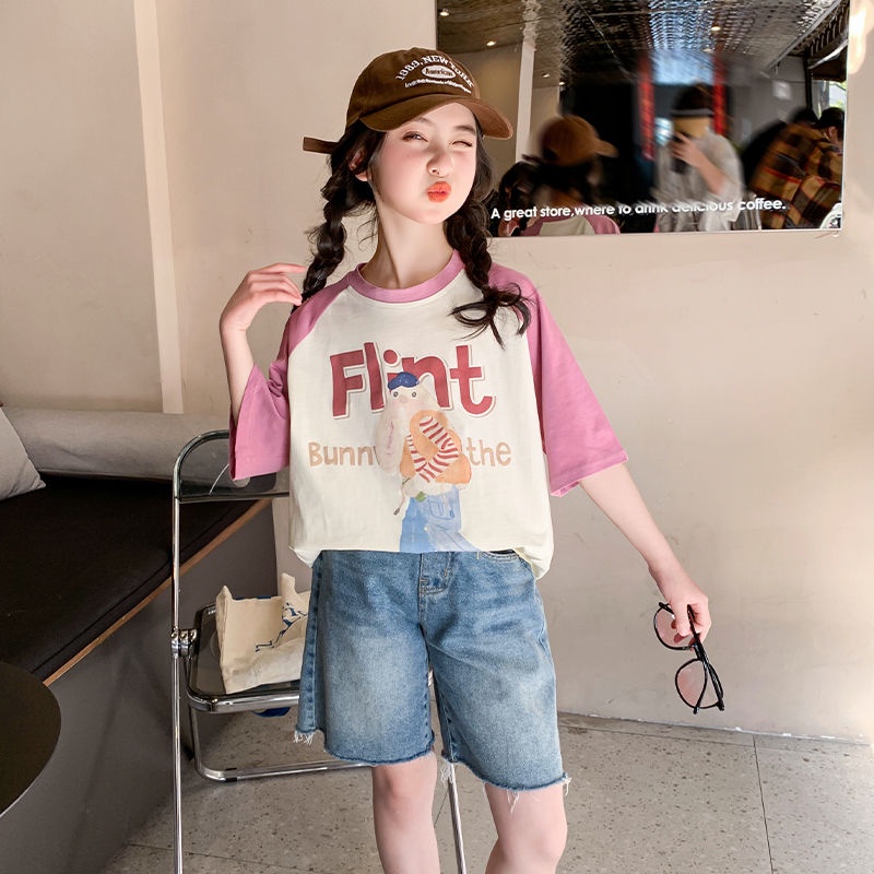 Áo Thun Tay Ngắn In Họa Tiết Hoạt Hình Thời Trang 2023 Cho Bé Gái