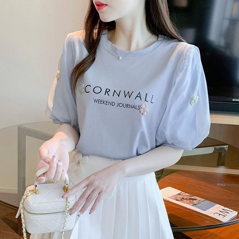 Áo Thun Cotton Mỏng Mùa Hè Tay Cộc Phồng Dáng Rộng Hở Vai Dễ Phối Đồ Cho Nữ