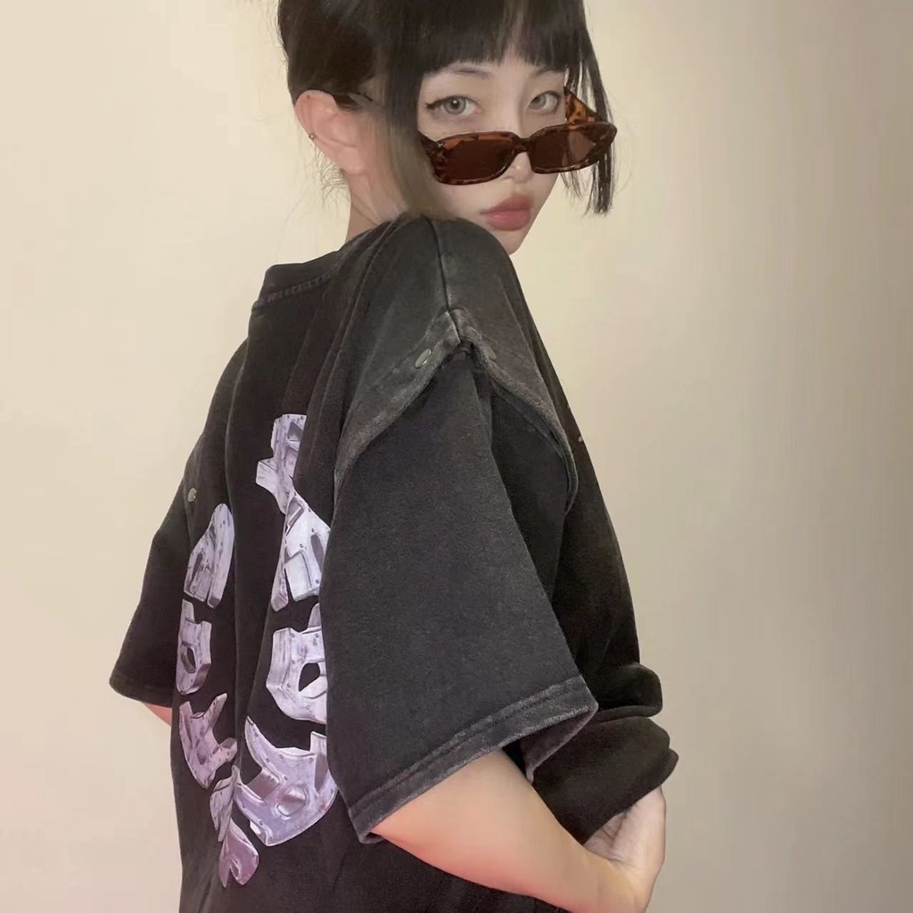 Áo Thun Cotton Chính Hãng Bevan Tay Ngắn In Họa Tiết Kim Loại Có Thể Tháo Rời Và Giặt Nặng Thiết Kế Niche Mặc Đường Phố