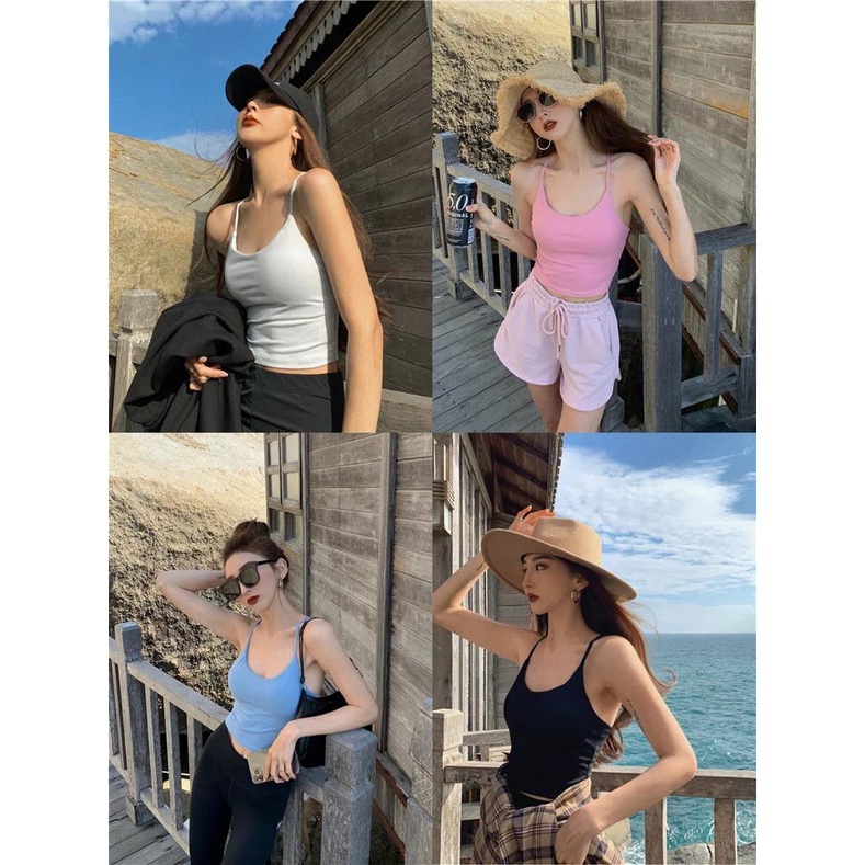 Áo Hai Dây Dáng Ngắn Hở Lưng Màu Trơn Quyến Rũ Thời Trang Hàn Quốc Dành Cho Nữ Mặc Ngoài Nhà Búp Bê Barbie / Lõi Bú