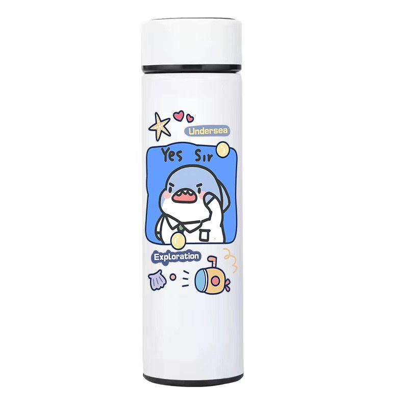 Bình Nước Giữ Nhiệt Thông Minh Bằng Thép Không Gỉ FF14 Họa Tiết Cá Mập Hoạt Hình