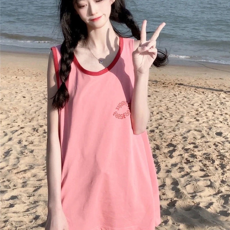 Áo Thun Thể Thao Không Tay Dáng Rộng Màu Sắc Tương Phản Thời Trang Mùa Hè Cho Nữ