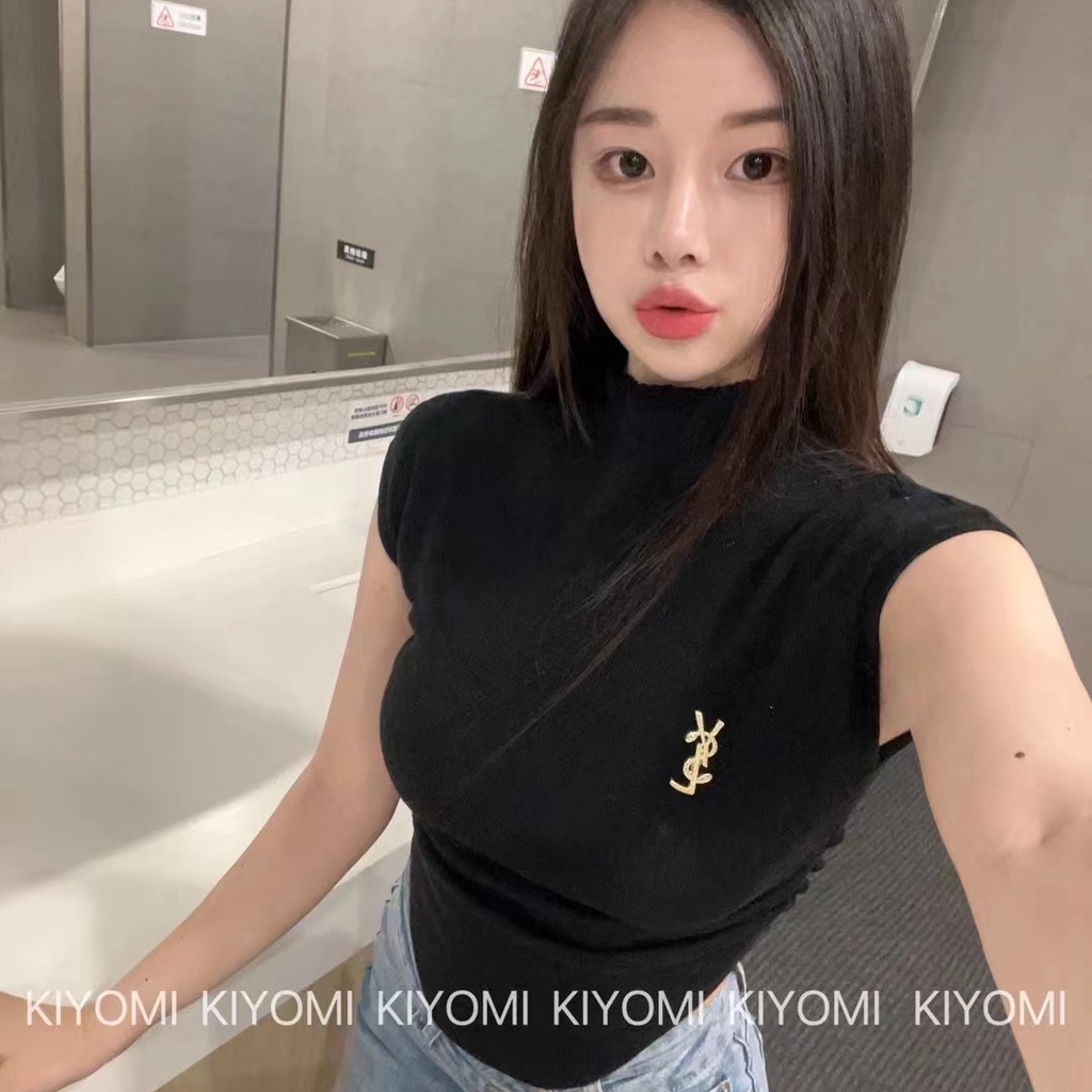 Áo Thun Dệt Kim Mỏng Tay Ngắn Cổ Cao Dáng Ôm Thời Trang Mùa Hè Cho Nữ