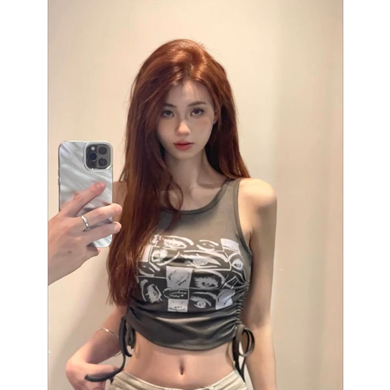 Hot Sale ~ Áo Hai Dây Ngắn Hở Rốn Không Tay In Họa Tiết Mắt Sáng Tạo Phong Cách Retro Thời Trang Nữ Hot Girl