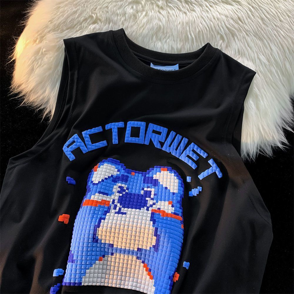 Áo Thun Thể Thao Sát Nách Dáng Rộng Vải Lụa Lạnh In Hoạt Hình Gấu / Búp Bê Barbie Kiểu Hip-Hop Thời Trang Mùa Hè Cho Nam Và Nữ