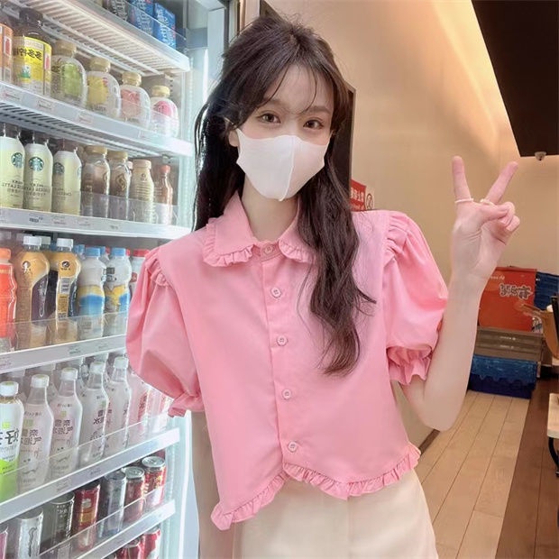 Áo Sơ Mi Ngắn Tay Phồng Cổ Búp Bê Thời Trang Mùa Hè Dành Cho Nữ