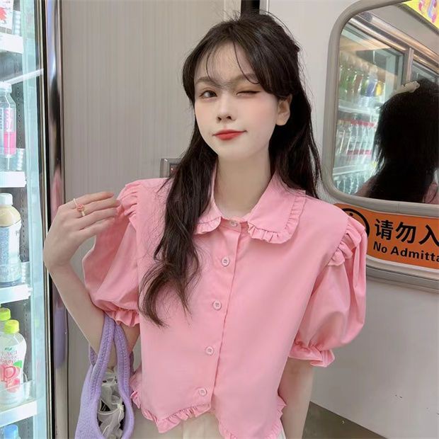 Áo Sơ Mi Ngắn Tay Phồng Cổ Búp Bê Thời Trang Mùa Hè Dành Cho Nữ