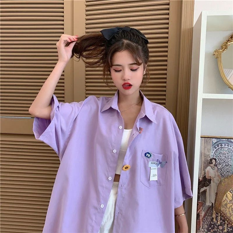 Áo Sơ Mi Trắng Mềm Ngắn Tay Dáng Rộng Phong Cách Hong Kong Thời Trang Mùa Hè Cho Nữ