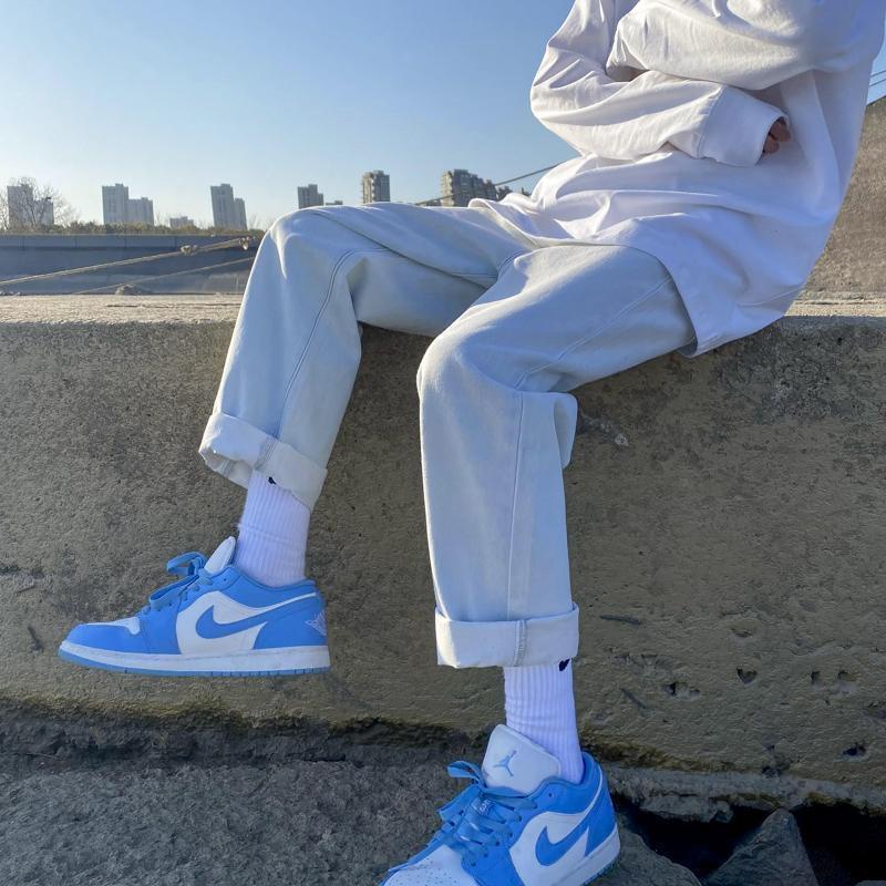 Quần Jean Hồng Lưng Cao Ống Rộng Phong Cách Harajuku Đường Phố Cho Nữ