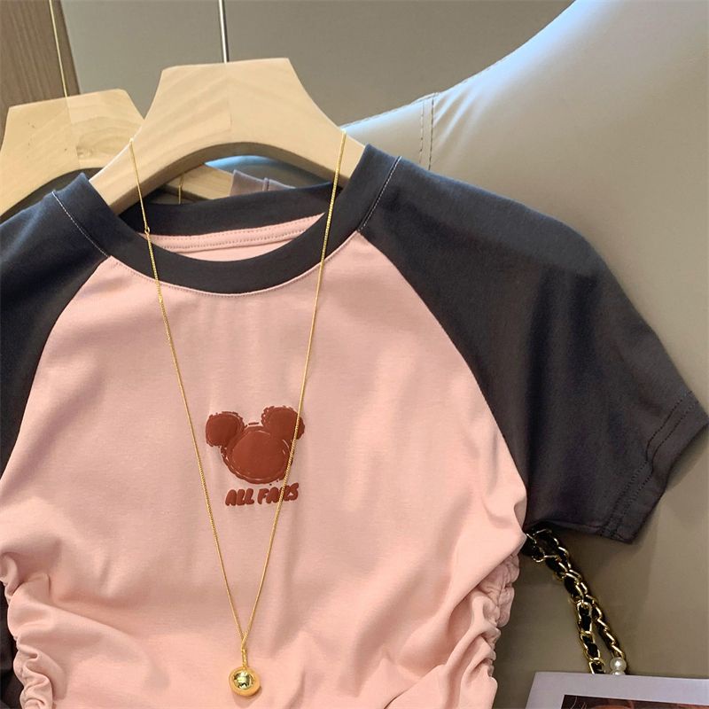 Áo Thun Tay Ngắn In Họa Tiết Màu Sắc Tương Phản Thời Trang Mùa Hè 2023 Phong Cách Hàn Quốc Cho Bé Gái