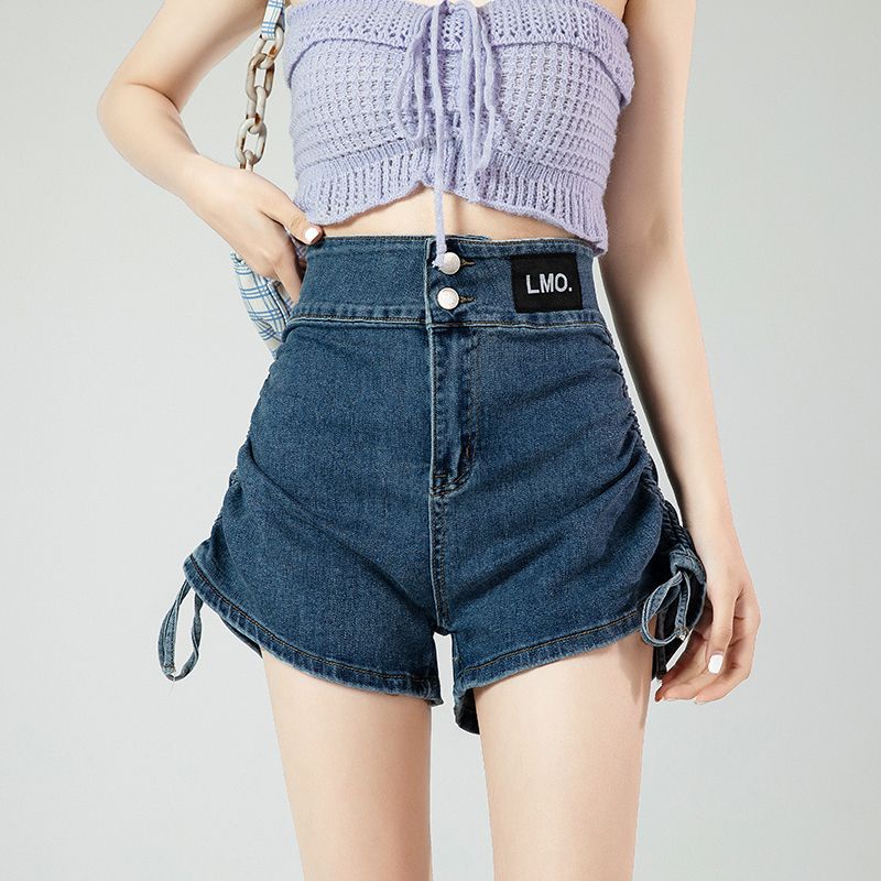 Phong Cách Mới ~ Quần Short Denim Lưng Cao Dáng Chữ a Ống Rộng Phối Dây Rút Thời Trang Mùa Hè Dành Cho Nữ
