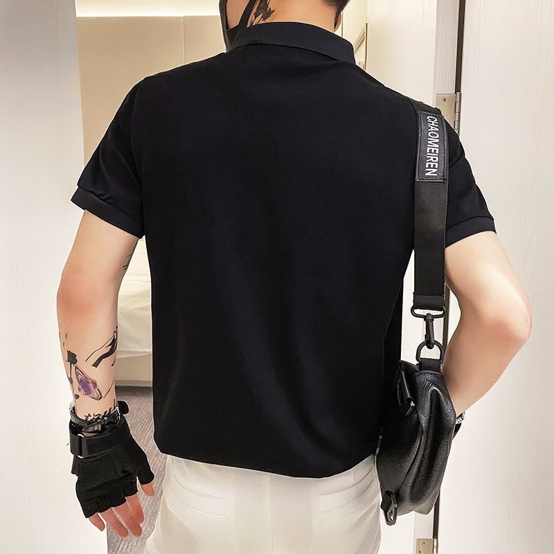 Áo Thun polo Cotton Trơn Tay Ngắn Dáng Ôm Thêu Họa Tiết Phong Cách Phương Tây Hàn Quốc Cao Cấp Cho Nam