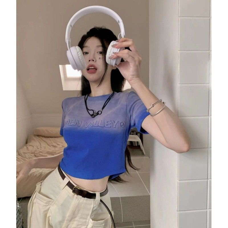 Áo Thun Ngắn Tay Màu Sắc Gradient In Hình Rồng Ngọt Ngào Thời Trang Mùa Hè Cho Nữ