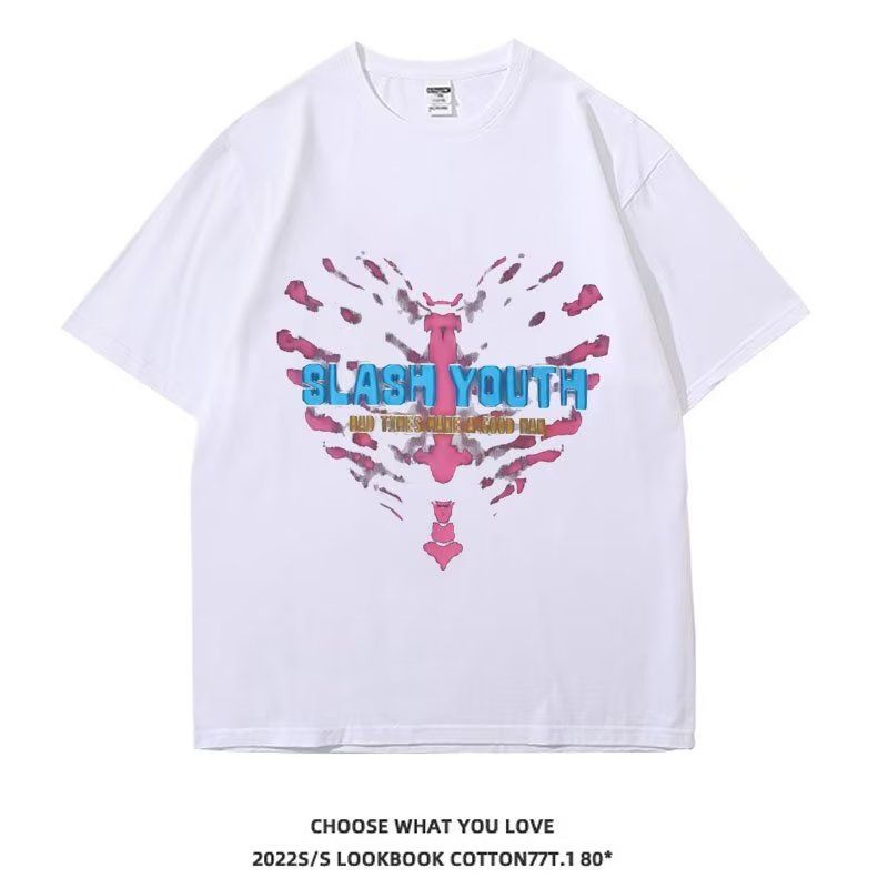 Áo Thun Tay Ngắn Dáng Rộng In Chữ Và Hình Trái Tim Thời Trang Mùa Hè