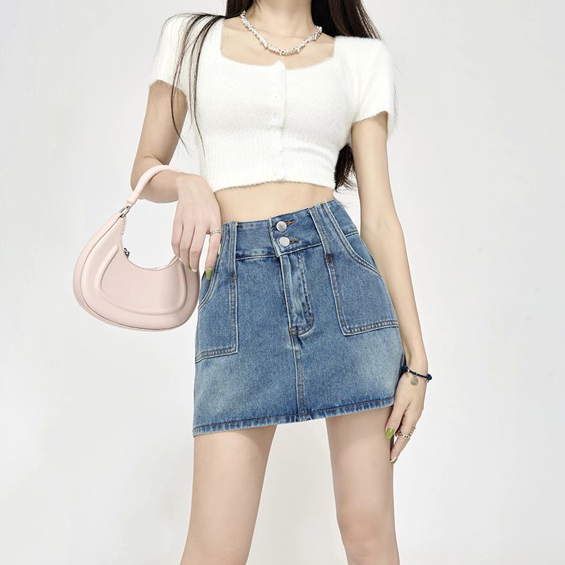 Chân Váy Denim Chữ a Lưng Cao Phong Cách Mỹ Thời Trang Mùa Hè Mới Cho Nữ