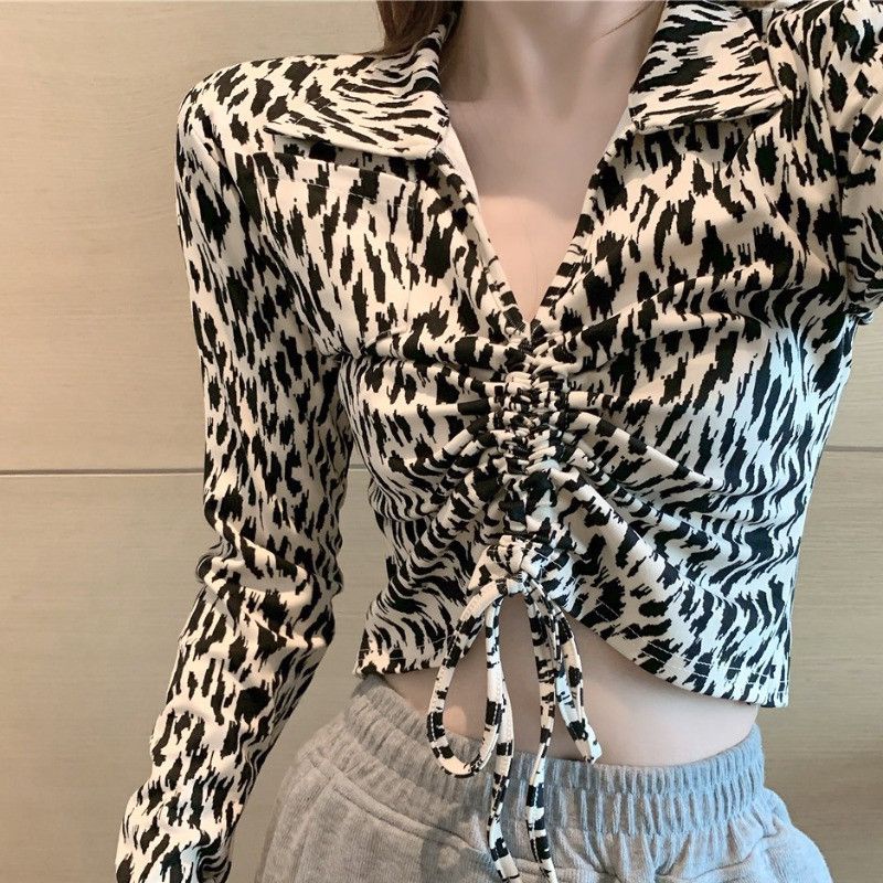 Áo Thun Dài Tay In Họa Tiết Da Báo Cá Tính Dành Cho Nữ