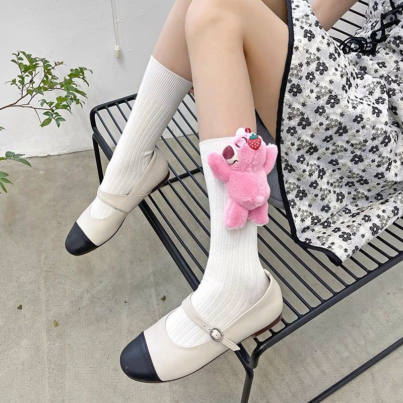 Vớ bông mới,Mô hình gấu hồng và dâu tây dễ thương,Stereo 3D Stereo Cartoon Doll Cub Girl Growth Cartoon Socks Dễ thương và thoải mái