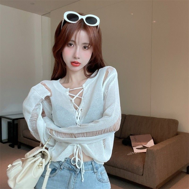 Áo Dệt Kim Chống Nắng Mỏng Buộc Dây Phong Cách Xuân Thu Mới 2023 Cho Nữ