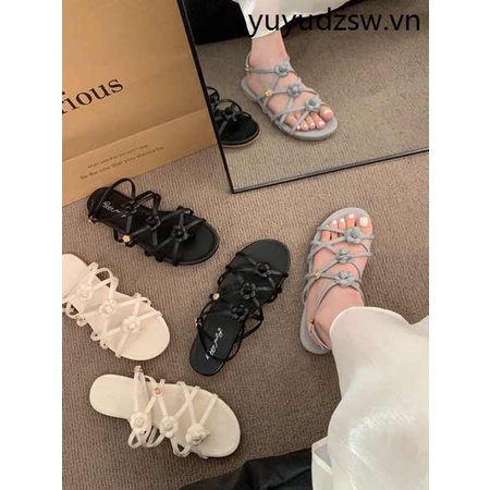 Giày Sandal Dây Đen Cổ Thấp Phong Cách Roman Thời Trang Mùa Hè 2023 Cho Nữ