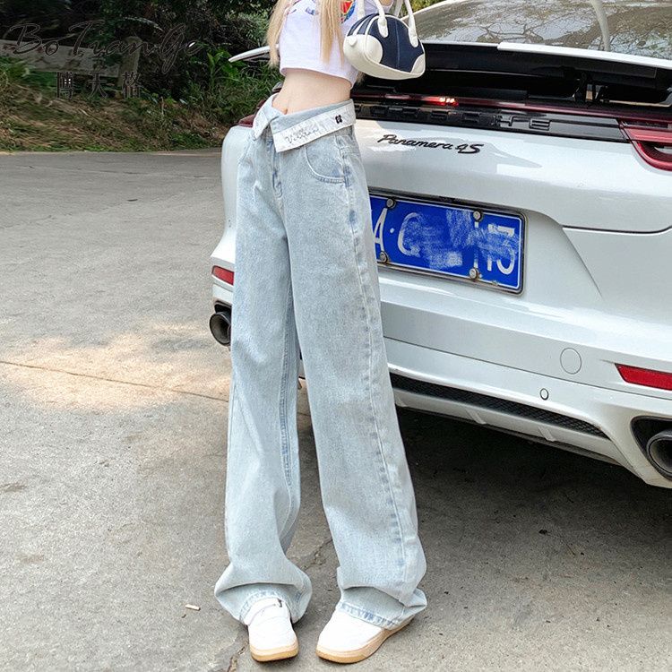Quần Jean Ống Rộng Thẳng Phong Cách Mỹ Mùa Hè Cao Cấp Kiểu Mới Cho Nữ