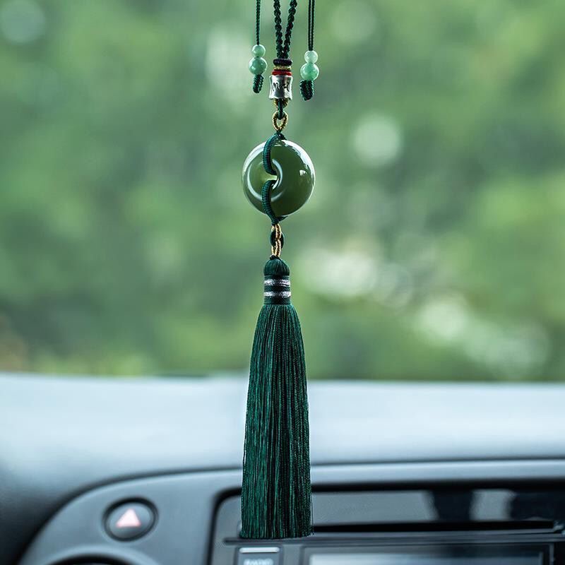 Dây Treo Gương Chiếu Hậu Phối Tua Rua Hạt Ngọc Bích Hetian Cấp 8.1 Trang Trí Nội Thất Xe Hơi