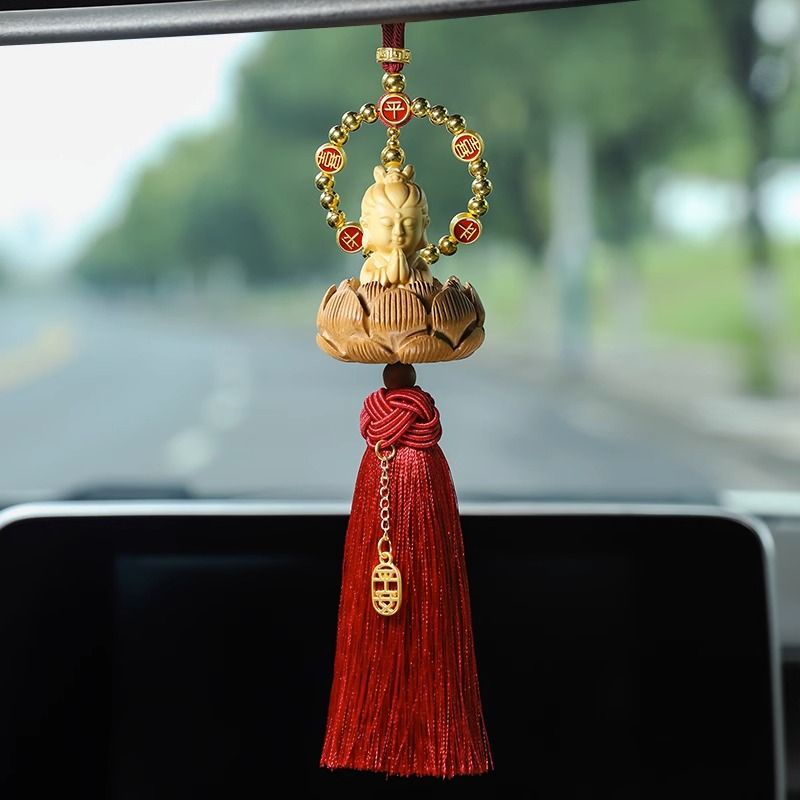 Dây Treo Trang Trí Gương Chiếu Hậu Xe Hơi 8.1 In Hình Hoa Sen Phật Giáo