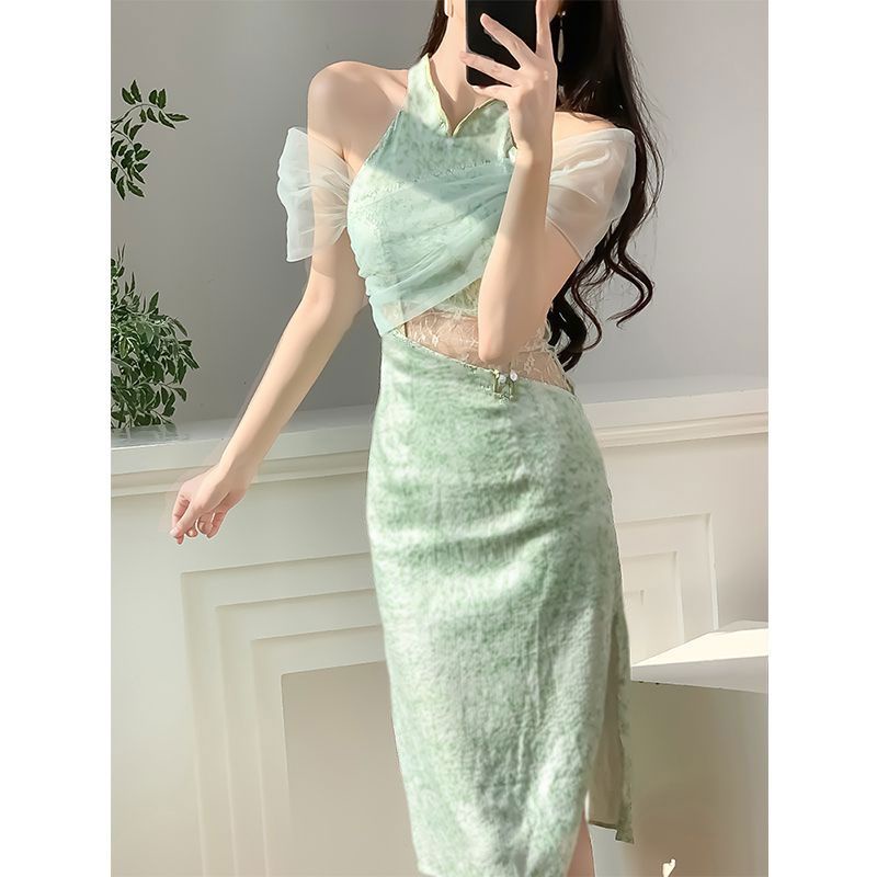 Đầm Sườn Xám Cách Tân Thiết Kế Mới Trung Hoa Cách Tân Siêu Mỏng Cổ Tích Niche [Niche