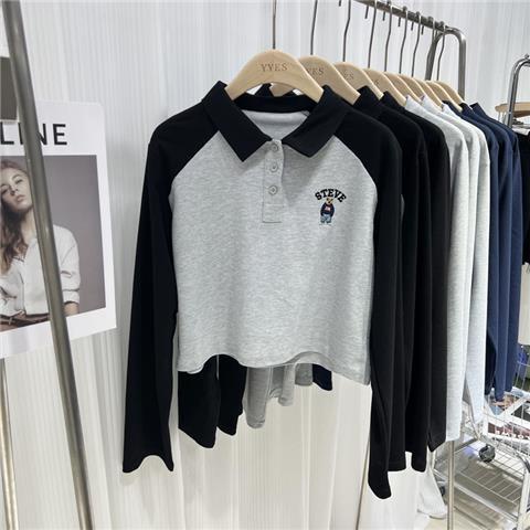 Hàng Mới Về Áo Thun Polo Tay Dài Thêu Họa Tiết Phong Cách Hàn Quốc Mới 2023 Cho Bé Gái