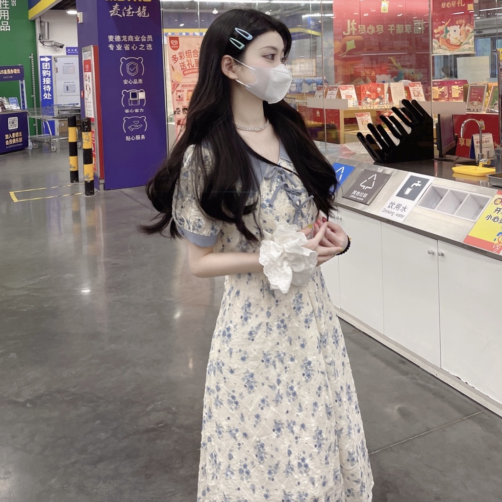 Đầm Hoa Cổ Búp Bê Thắt Nơ Nhấn Eo Thanh Lịch Thời Trang Mùa Hè