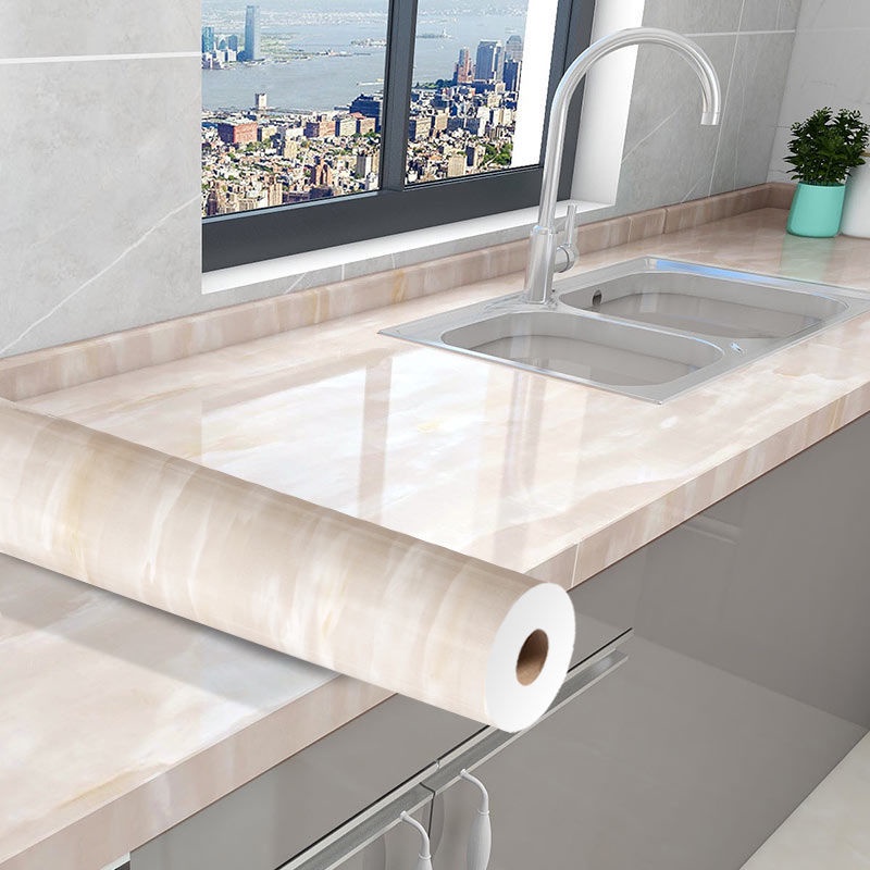 Giấy Dán Tường Dày Dặn Chống Thấm Nước / Dầu / Cháy Họa Tiết Vân Đá Cho Nhà Bếp