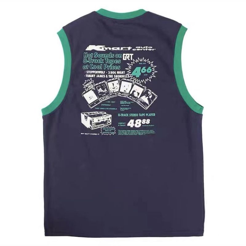 Jiashucheng Áo Thể Thao Sát Nách Dáng Rộng Màu Sắc Tương Phản Phong Cách Retro