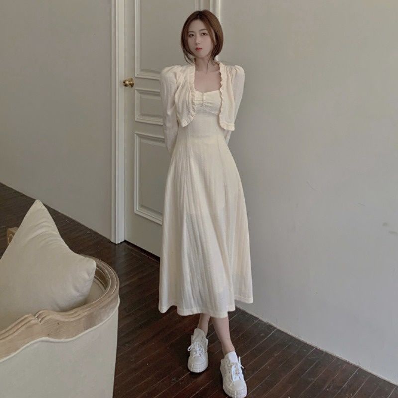 Set Đầm Hai Dây + Áo Khoác Cardigan Phong Cách Thời Trang Pháp 2023 4.8