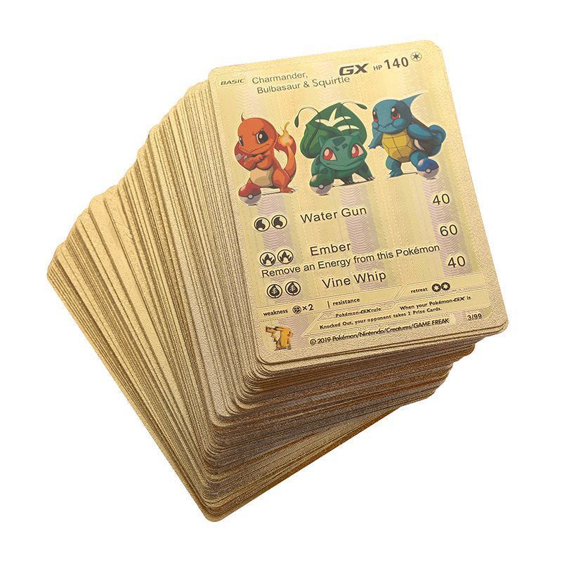 Bộ 55 Thẻ Bài Pokemon Kim Loại Màu Vàng Kim ，Bộ sưu tập thẻ Pokemon